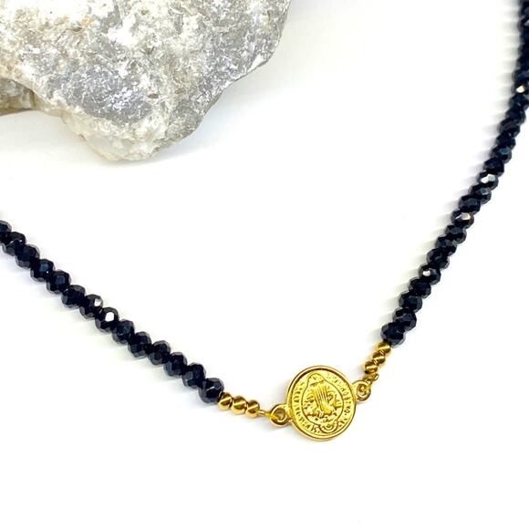 NEW Small Coin Necklace With Black Crystal Necklace - Picture 10 of 12